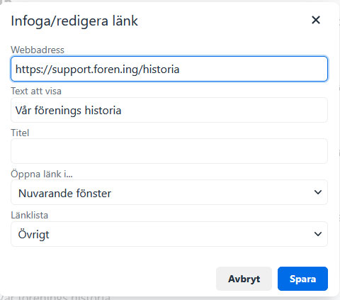 Verktyg för att skapa och redigera länkar