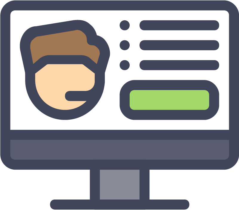 Illustration av en datorskärm med ett ansikte och text.